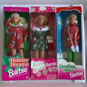Vintage Holiday Barbie Lot 90s Holiday Dreams, Caroling Fun, Festive Season NRFB
